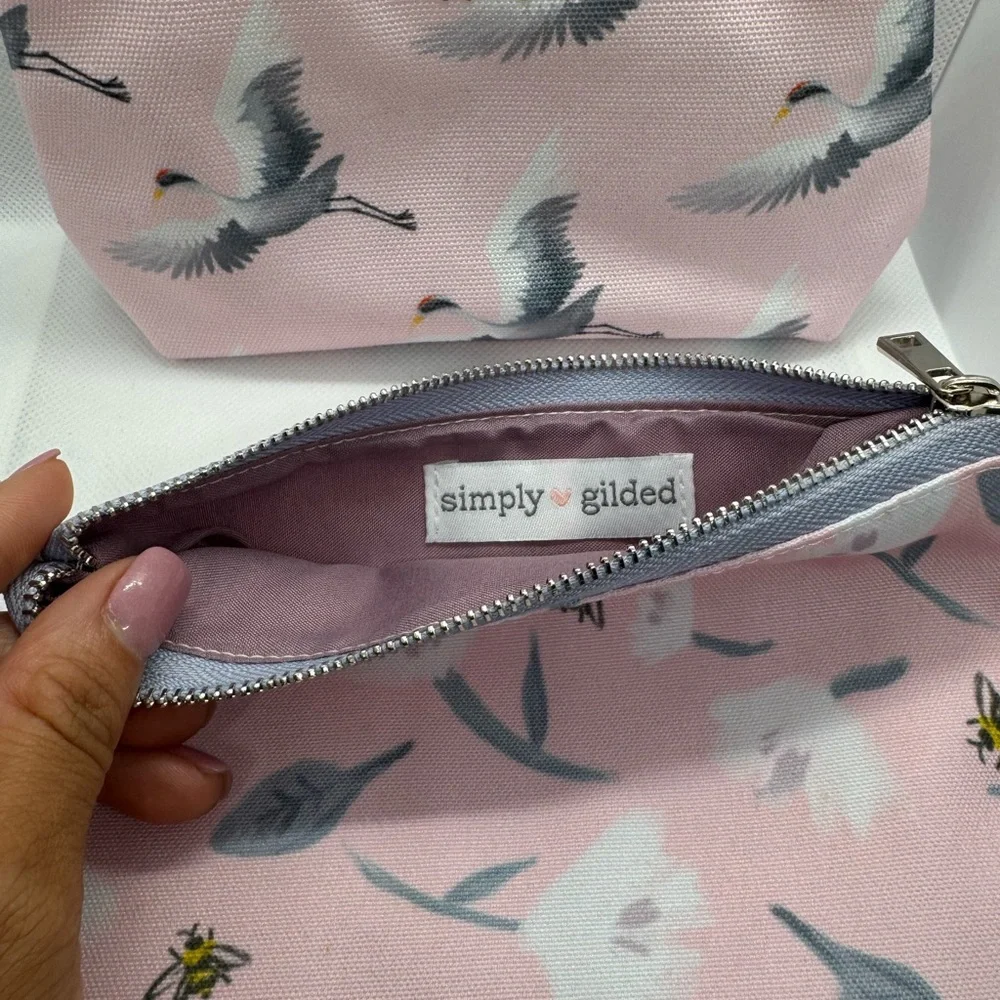 Simply Gilded Pink Floral and Bird Print Pouches